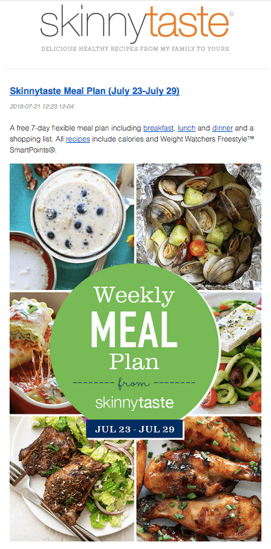 Skinnytaste free meal plan email