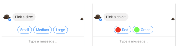 An example of quick responses in Facebook Messenger
