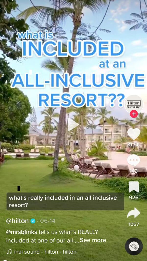 TikTok hotel industry example by hilton