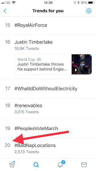 Twitter mobile app trends show up to 20 results